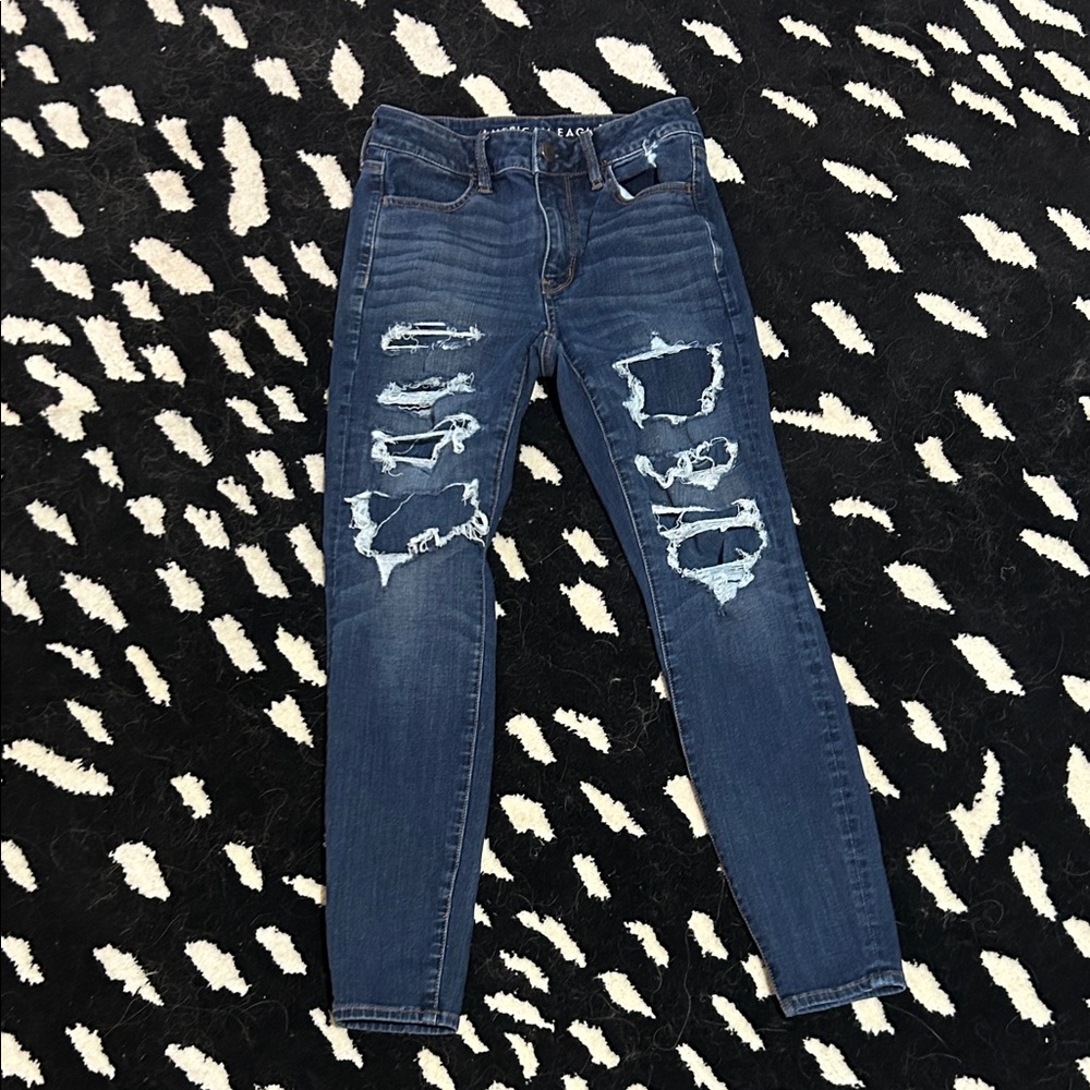 American Eagle Outfitters Blue Distressed Skinny Jeans